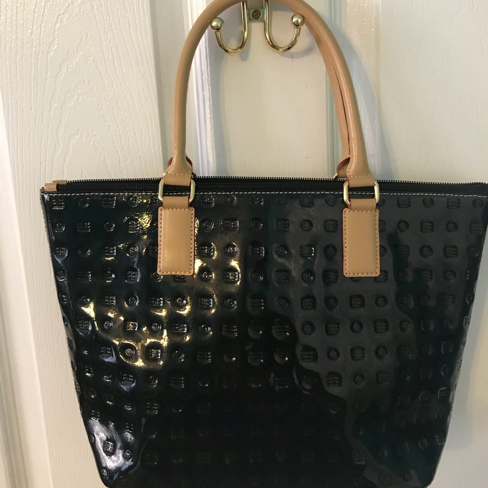 Black leather Arcadia tote bag.